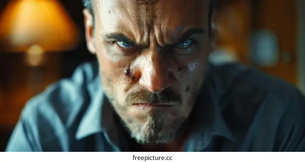 Close Up Portrait of Angry Caucasian Man