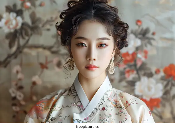 Portrait of a young Korean woman in traditional dress