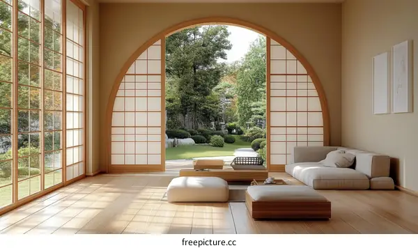 Japanese Style Living Room with Garden View