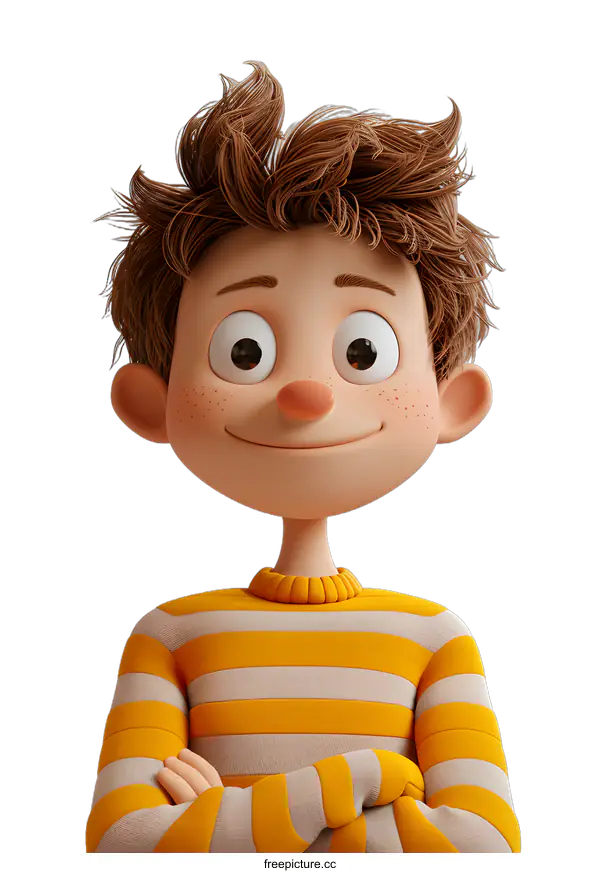 [Transparent Background PNG]Smiling Cartoon Boy with Brown Hair