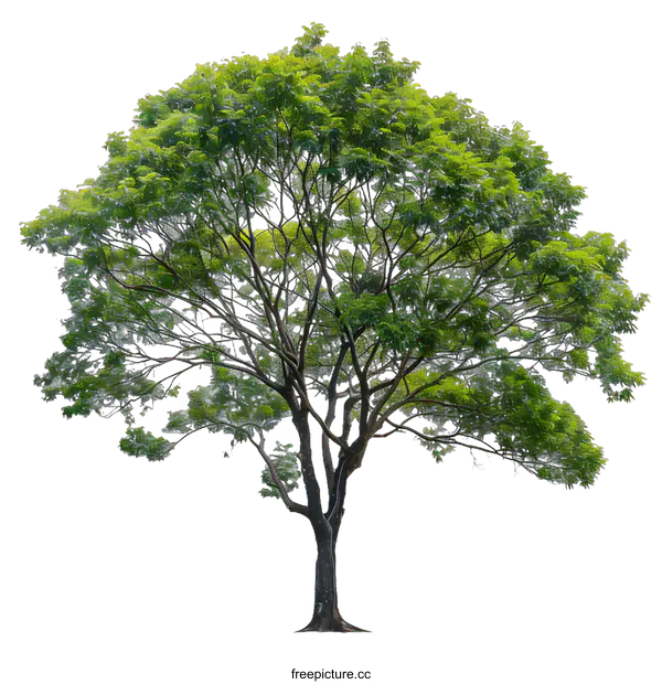 [Transparent Background PNG]Green Tree with Branches Isolated on White Background