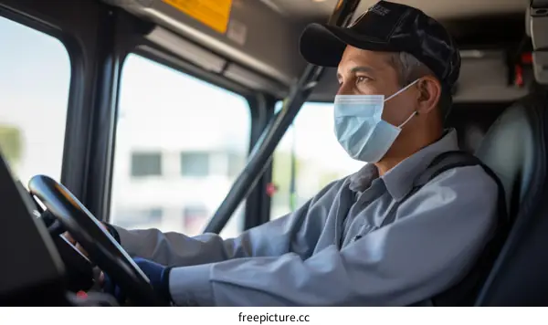 Bus driver wearing a mask