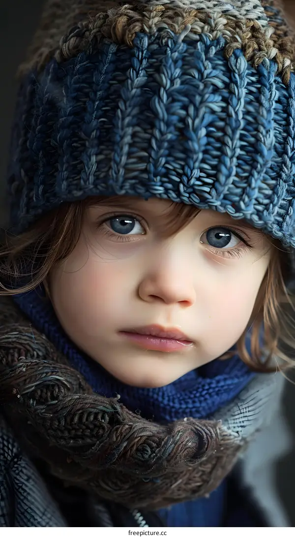 A cute little girl wearing a blue hat