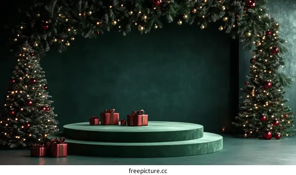 Christmas Scene with Green Velvet Podium