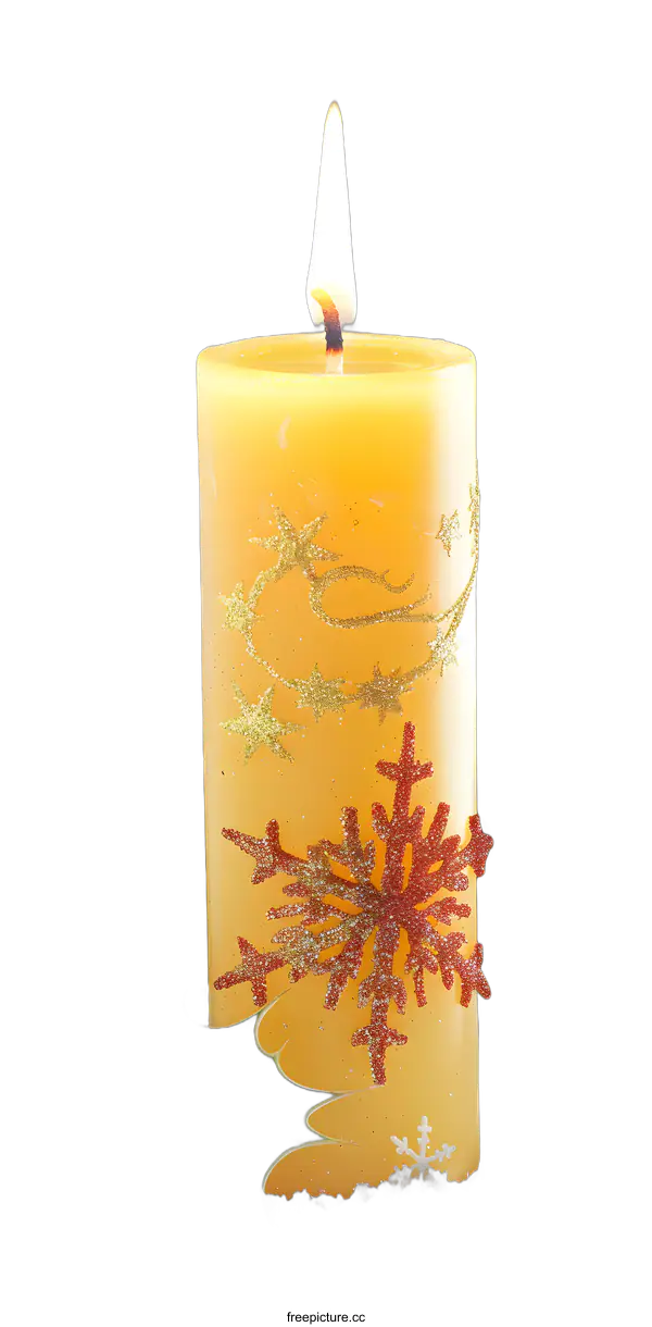 [Transparent Background PNG]Christmas Candle with Holly and Snowflakes
