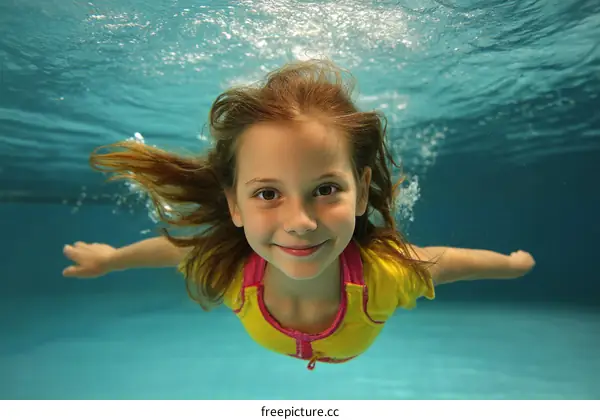 Smiling Girl Underwater Swimming