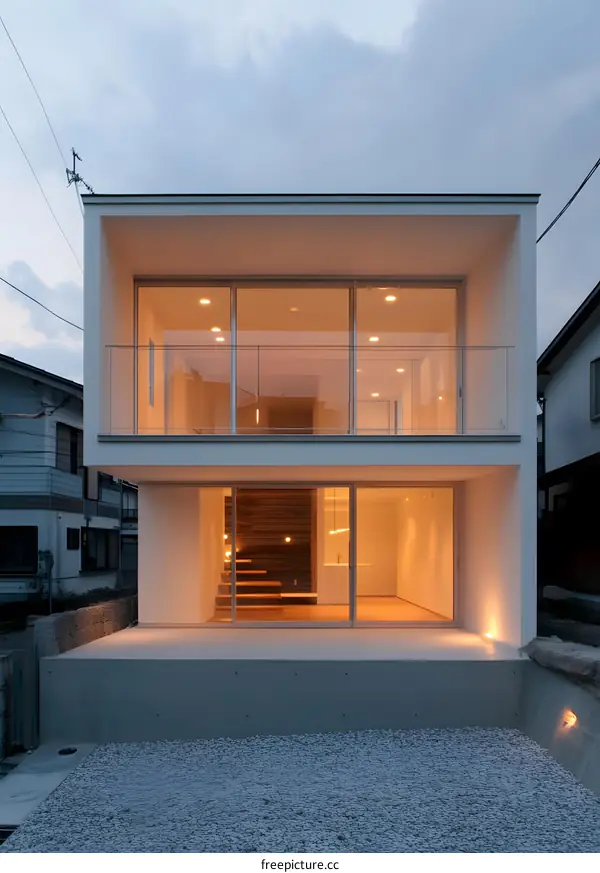 Modern Two Story House With Glass Balcony