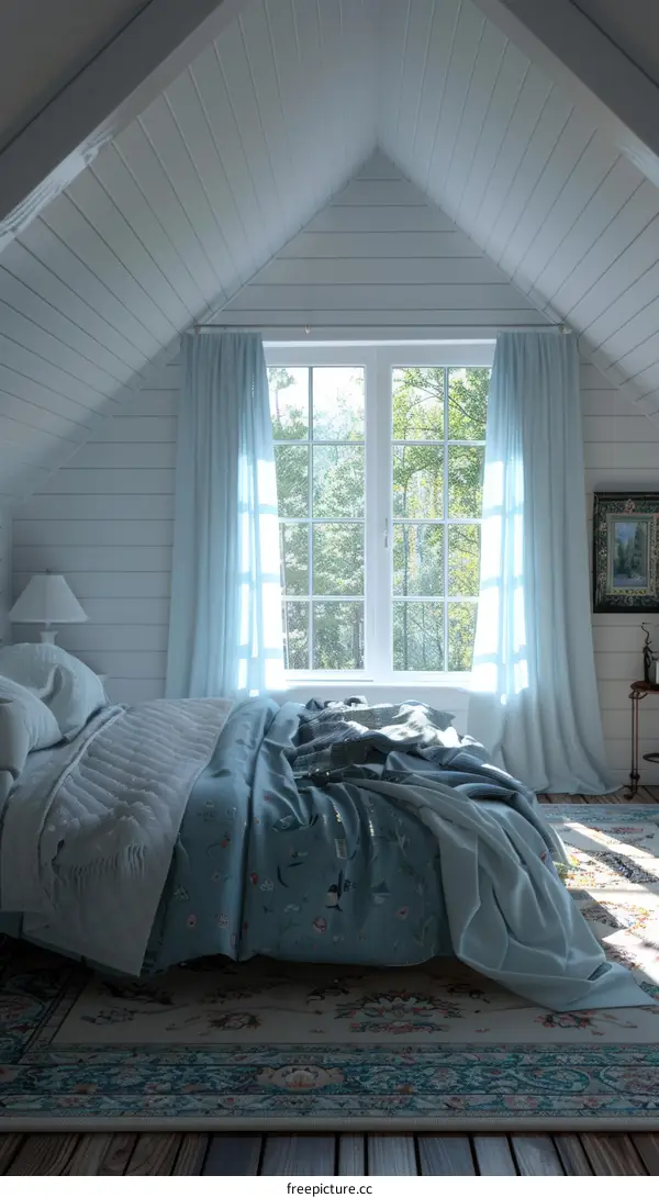 Cozy Attic Bedroom with Light Blue Accents