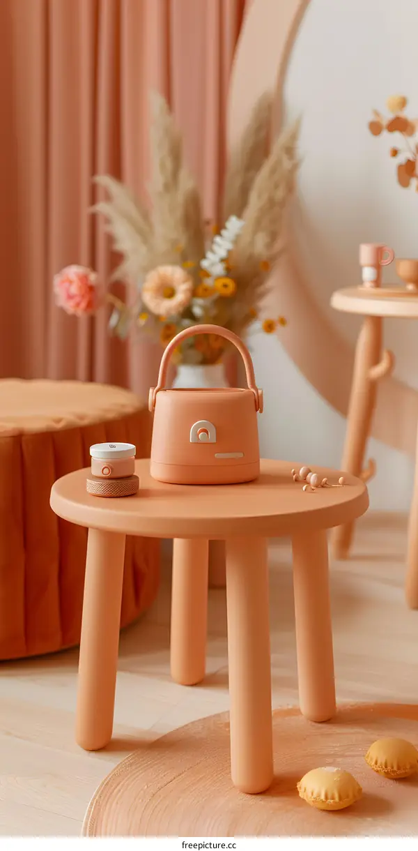 Orange Tabletop Still Life with a Baby Food Warmer and Decorative Elements