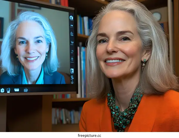 Smiling Woman On Video Conference Call