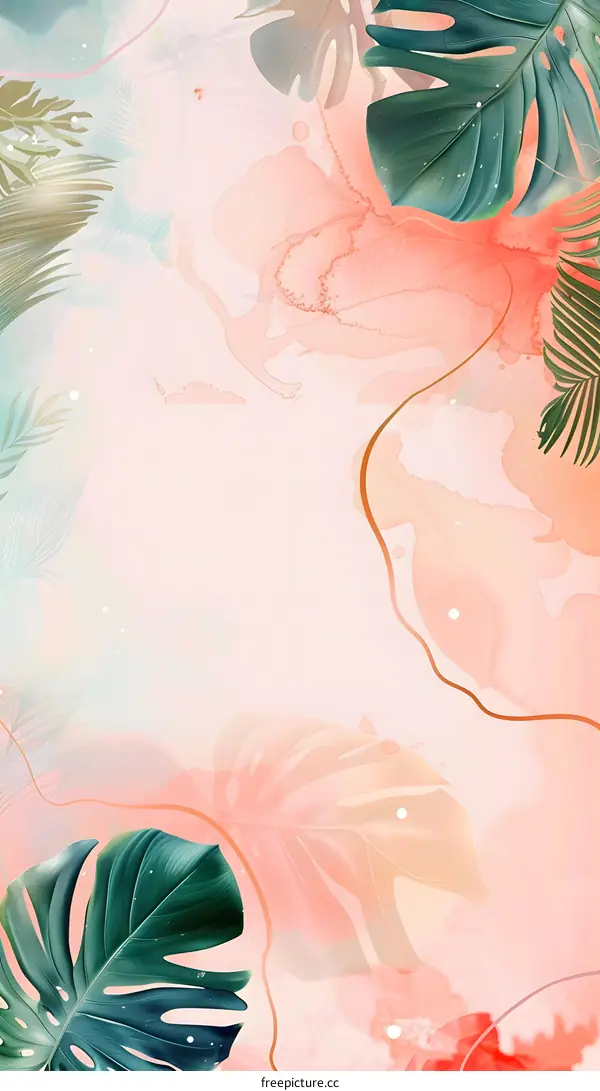 Abstract Tropical Leaves Watercolor Background