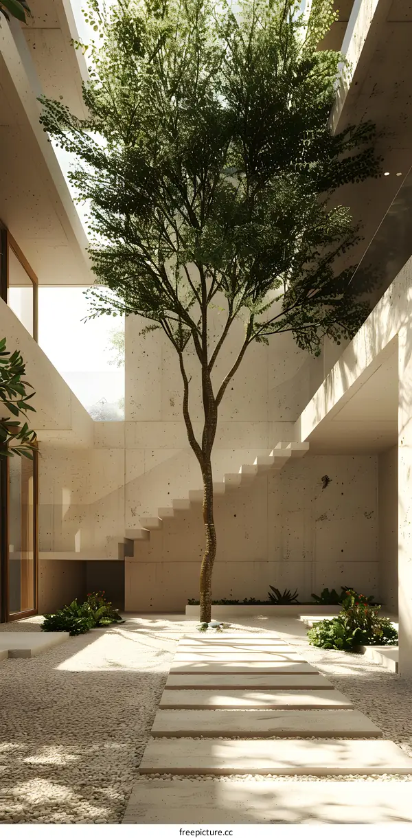 Courtyard with a tree