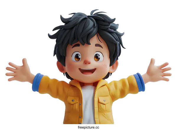 [Transparent Background PNG]3D illustration of a happy boy
