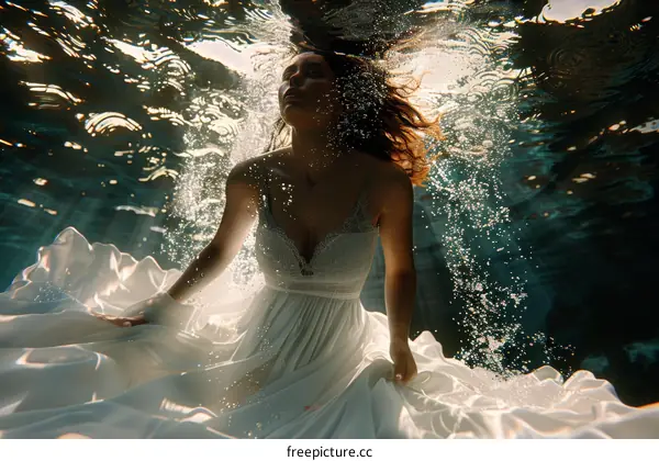 Woman in White Dress Underwater