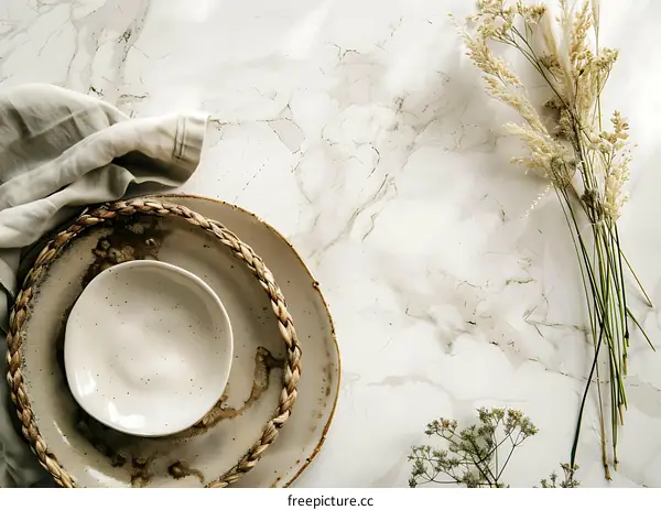 White Ceramic Plate On Marble Background
