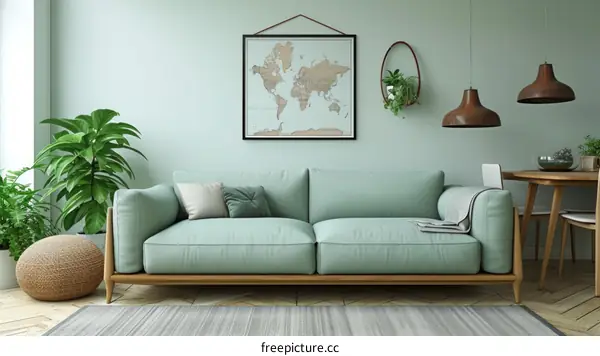 A Stylish Living Room With a Comfy Green Sofa