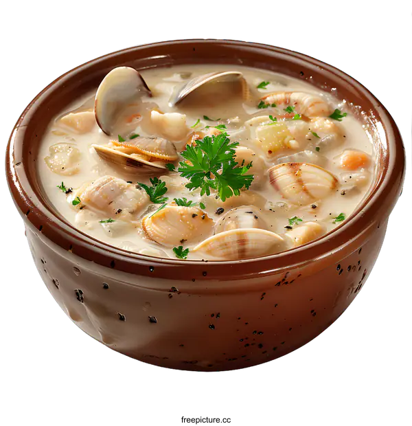 [Transparent Background PNG]Clam chowder in a ceramic bowl