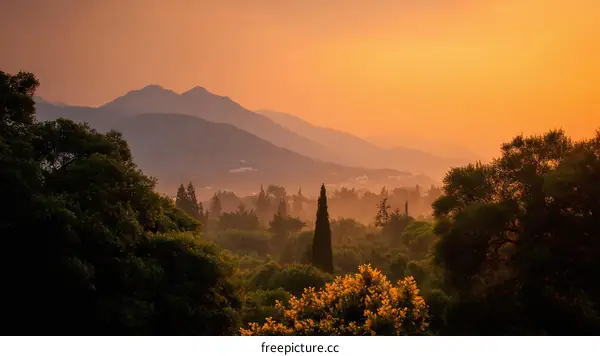 Sunrise over Mountain Valley Landscape