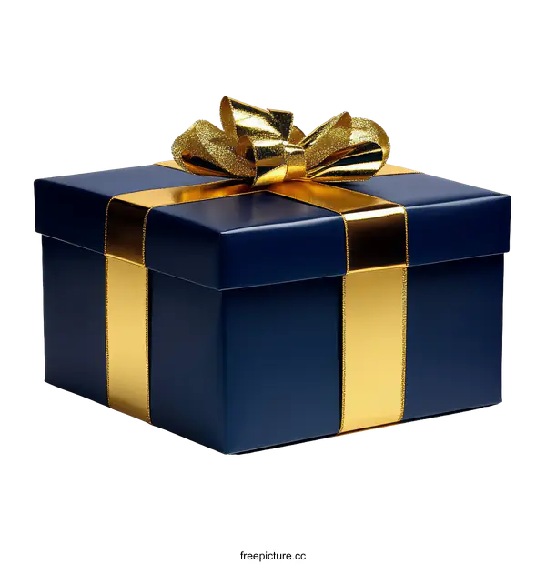 [Transparent Background PNG]Elegant Navy Blue Gift Box with Golden Ribbon
