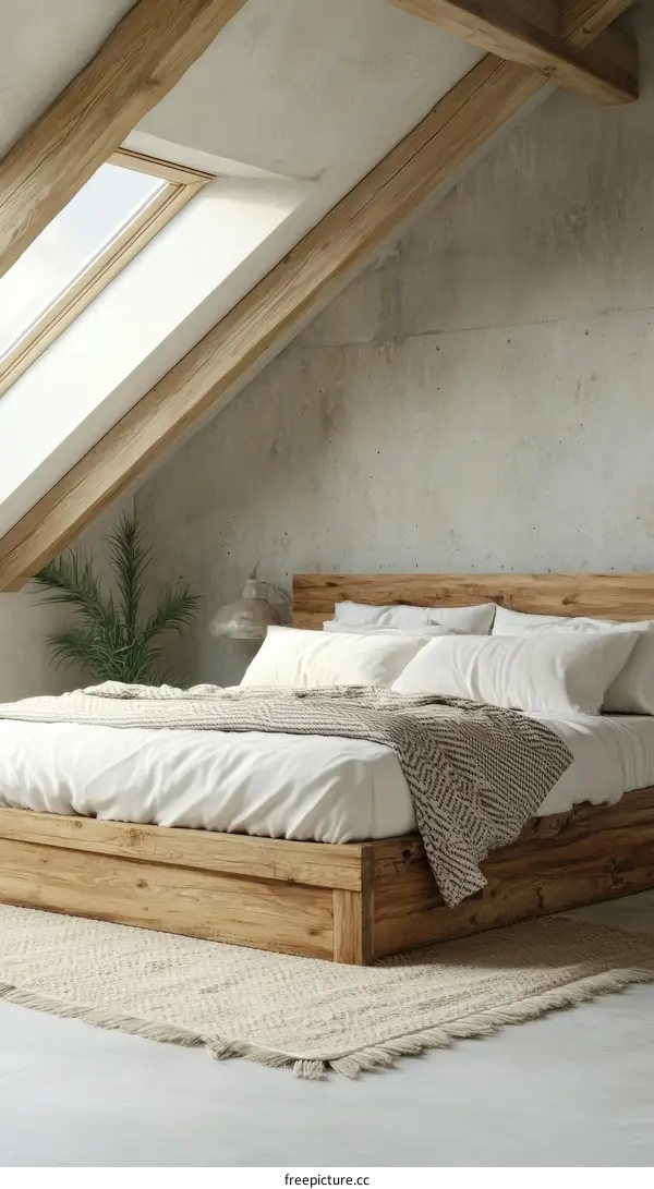 Wooden Bed Room with Skylight