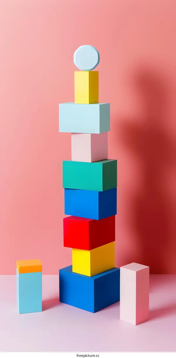 Colorful Stacked Blocks Minimalist Abstract Background