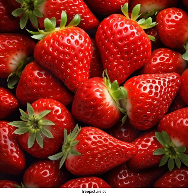 A close-up image of a bunch of fresh, ripe strawberries