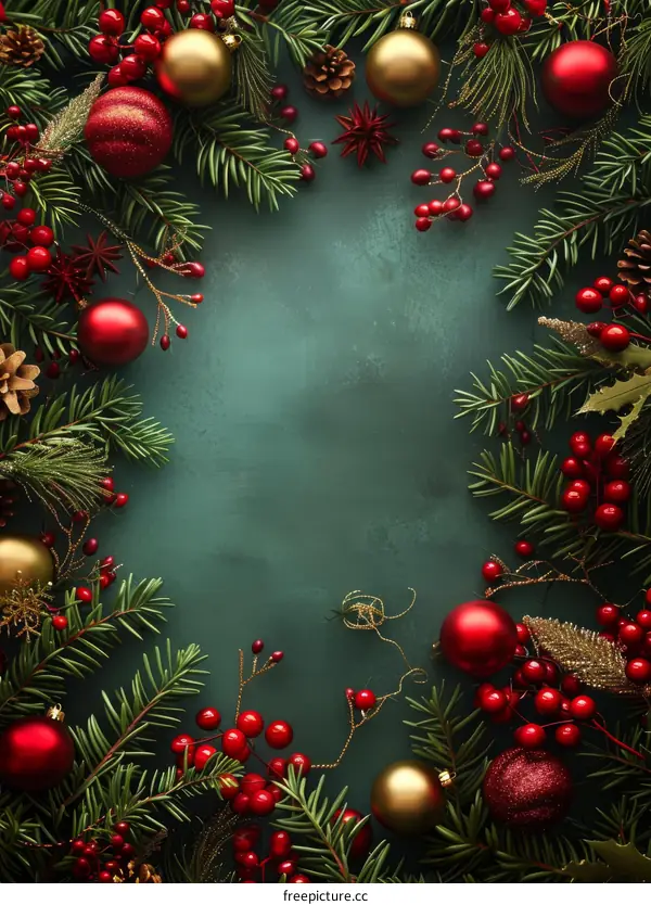 Christmas Background with Festive Ornaments in Red and Gold