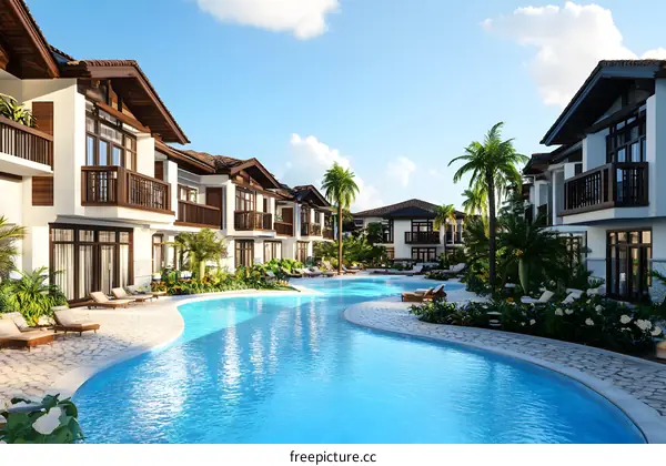 Luxury Resort with Swimming Pool and Tropical Greenery