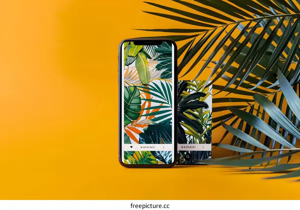 Tropical Leaves Phone Screen Display Minimalist Design