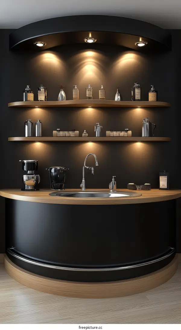 Modern Curved Kitchen Bar with Lighting