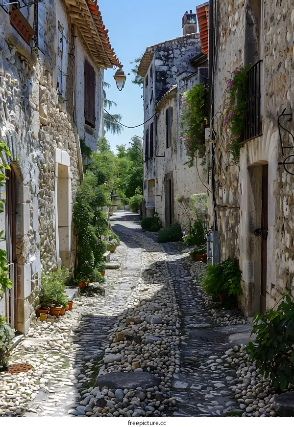 Narrow Stone Street in a French Village