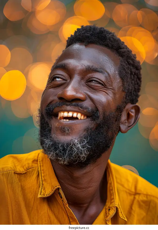 Happy African Man Portrait with Bokeh Background