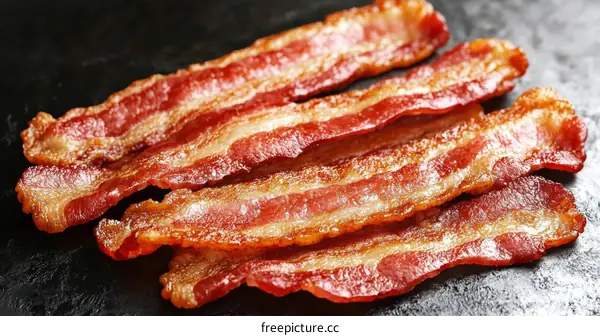 Delicious Fried Bacon Strips Close-up