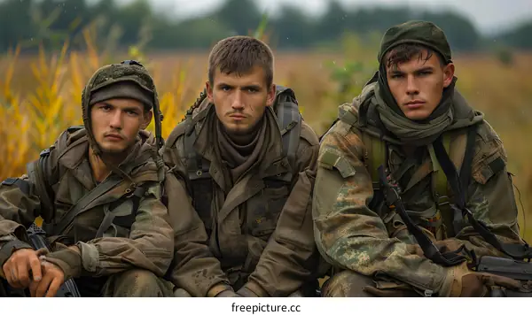 Three soldiers in the field
