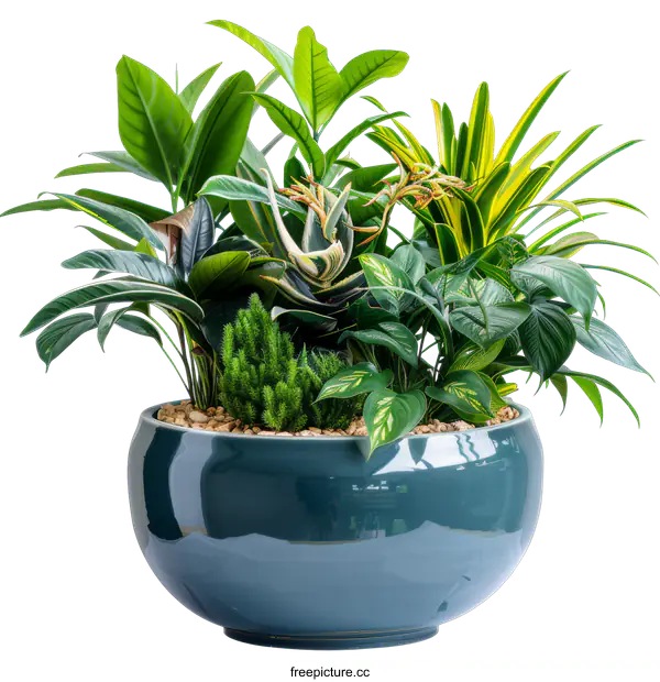 [Transparent Background PNG]A beautiful indoor garden with a variety of plants in a ceramic pot