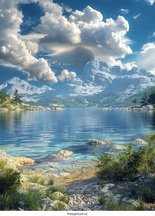Tranquil Mountain Lake with Towering Mountains