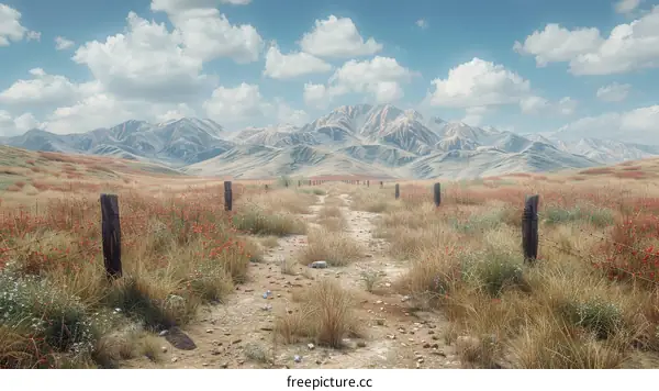 Countryside dirt road with distant mountains