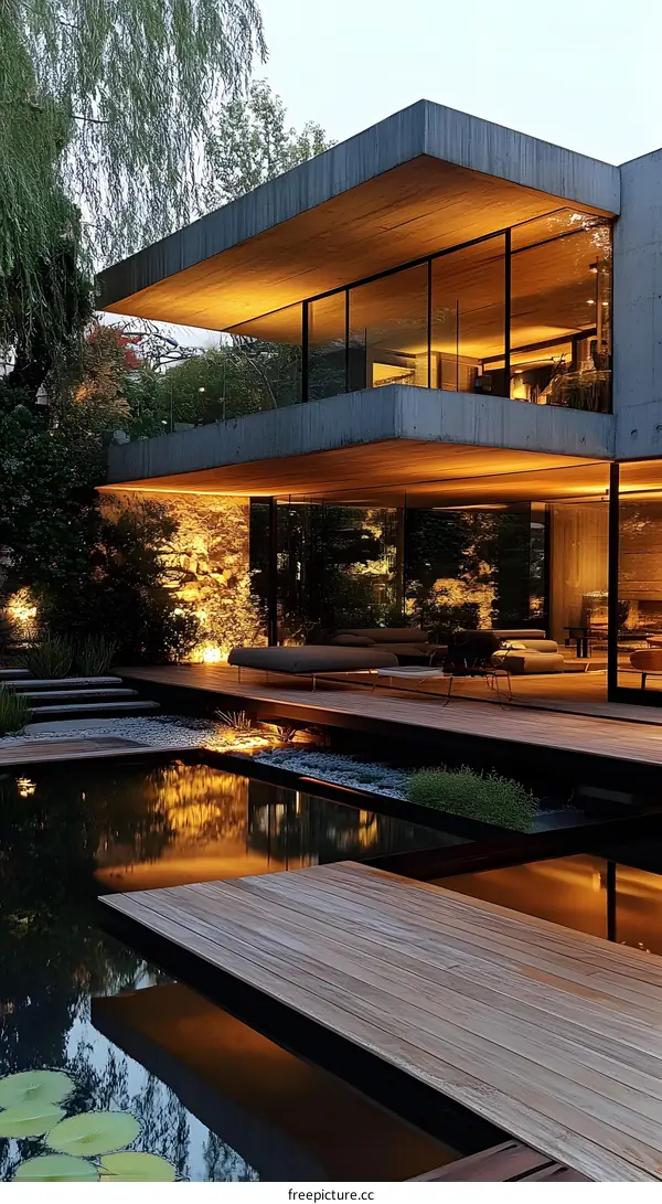 Modern Concrete House with Outdoor Pool and Patio