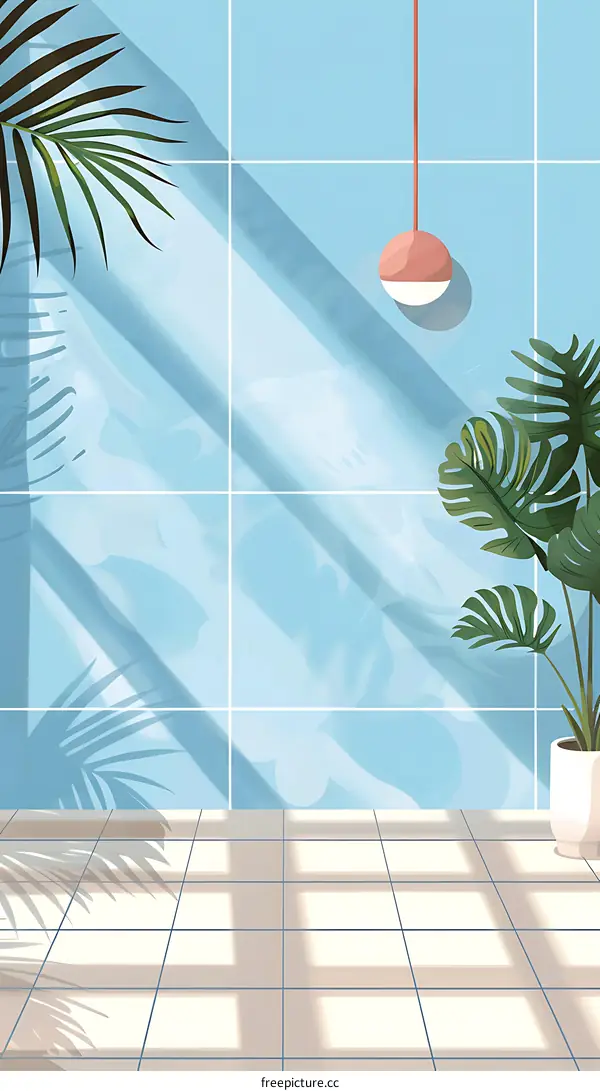 Minimalist Illustration of a Blue Tiled Wall With Light