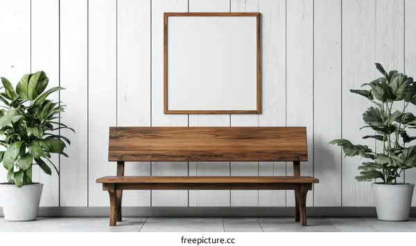 Wooden Bench and Plants in a Modern Farmhouse Style Interior