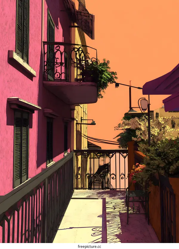 Mediterranean Balcony With Wrought Iron Railing