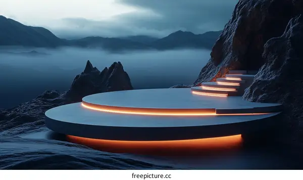 Abstract Mountain Scene with Illuminated Platform