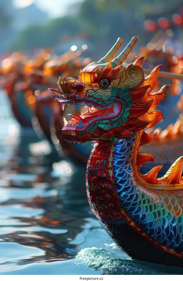 Dragon Boat Race: A Close-up of Intricate Detail and Vibrant Colors