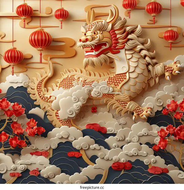 Chinese New Year Dragon Papercut Style