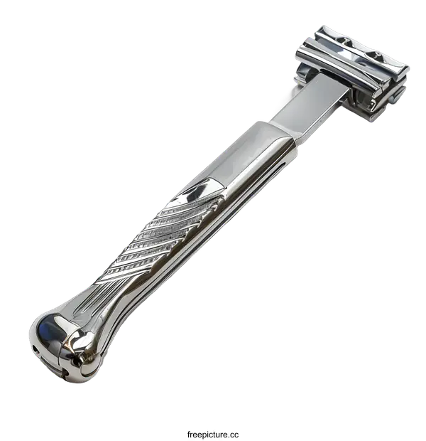 [Transparent Background PNG]A shiny metal razor with a silver handle