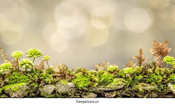 Green Moss and Succulents with Blurred Background
