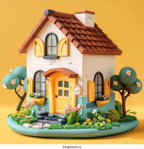 Charming Yellow Door Cottage with Brown Roof