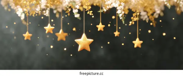 Golden Stars Hanging on Floral Branches