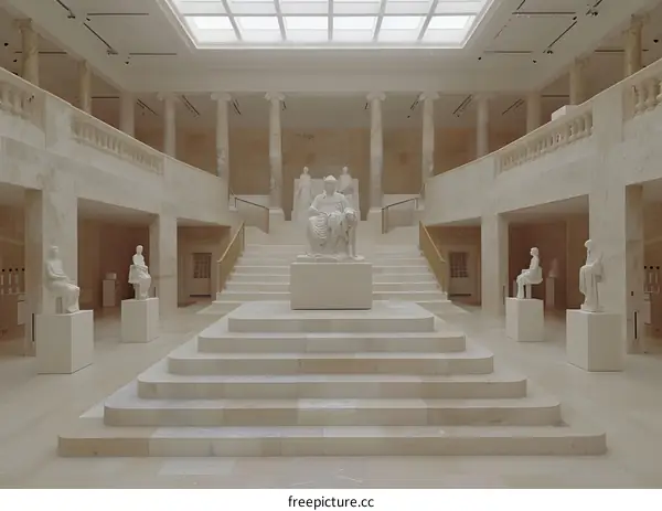 Marble Statues In A Grand Hallway