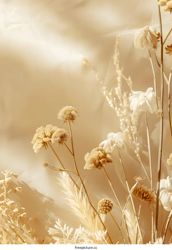 Dried Flowers in Soft Light with Tan Background